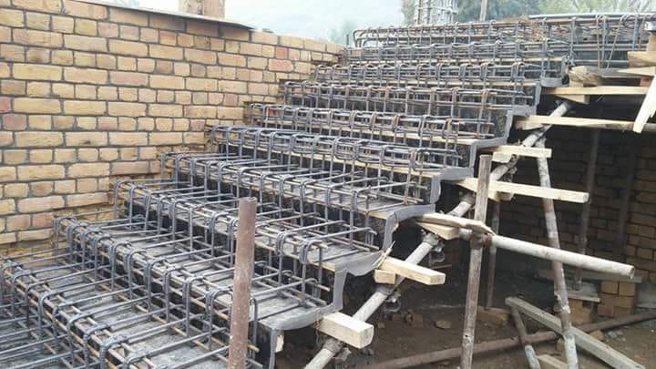 Steel reinforcement cages prepared for beam casting